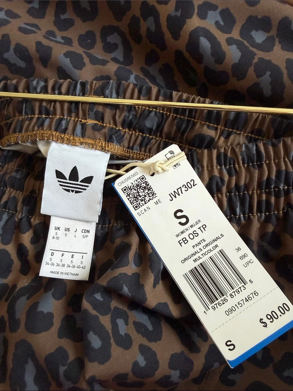 adidas Brown and Black Leopard Wide-Leg Track Pants with White Side Stripes - Picture 3 of 3